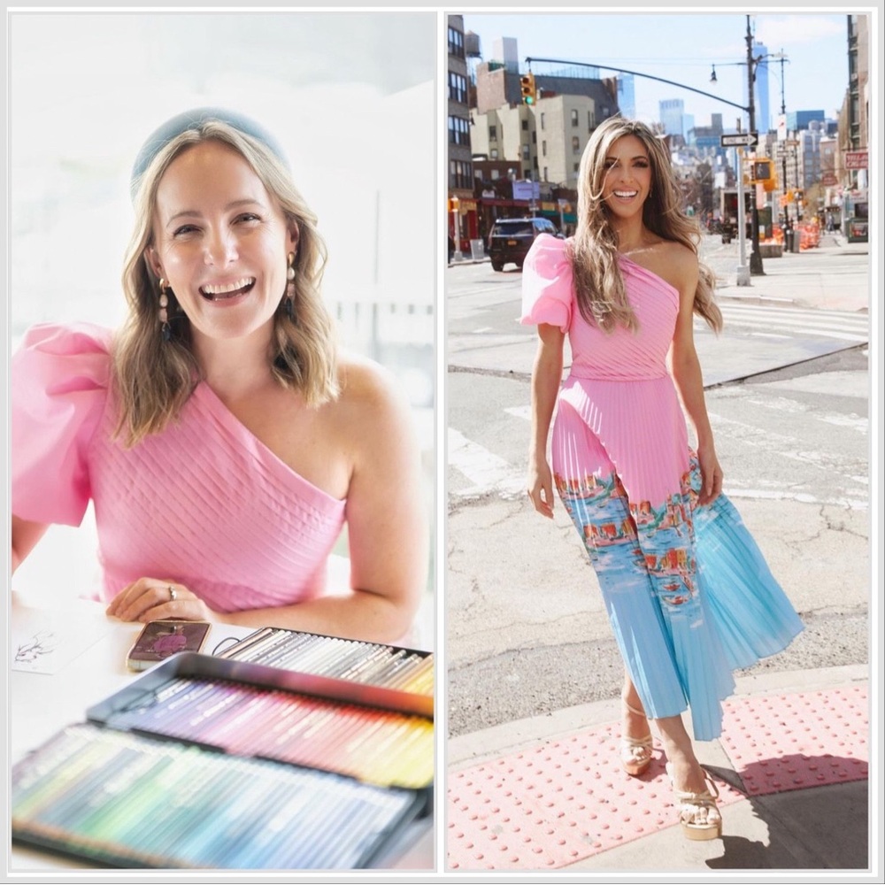 Rebecca Vallance The Cinque Terre One Shoulder Pastel Midi Dress Size 2